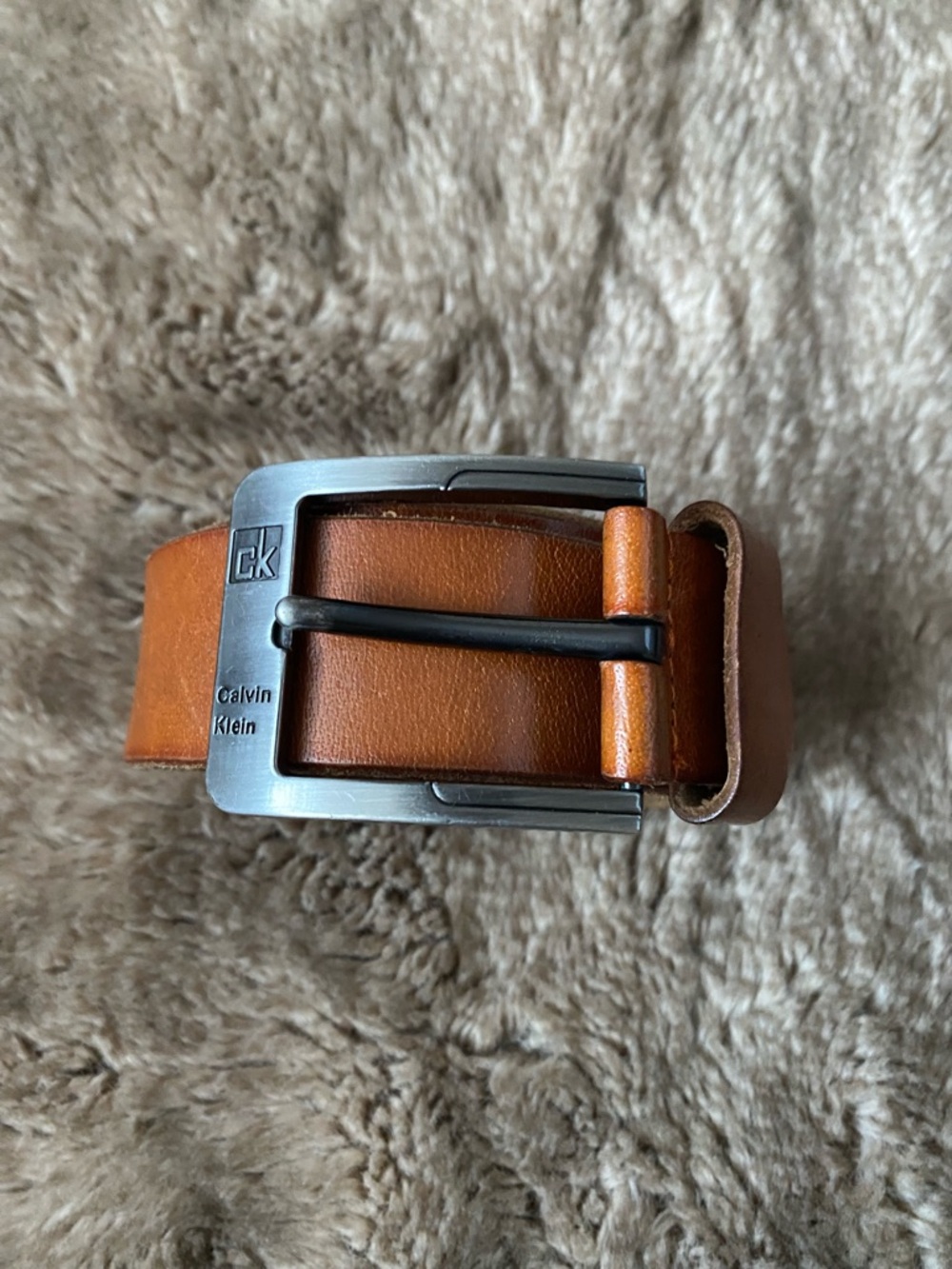 Calvin Klein Tan Leather Men's Belt with Metal Buckle